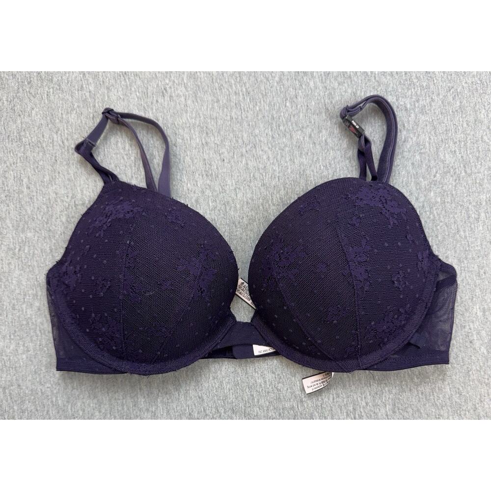 Victorias Secret Bra Womens 36C Purple Lace Underwired Adjustable Push Up NWOT